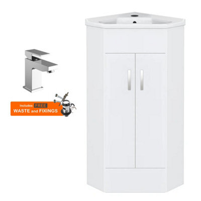 FNX Bathrooms Bubly Bathrooms™ Two Door Corner Vanity Unit & Basin Sink - 555mm - Gloss White With Chrome Tap - image 1