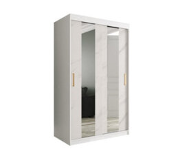 Arte Elegant White Geneva Sliding Door Wardrobe W1200mm H2000mm D620mm - Mirrored Doors, Gold Handles, Sleek Design - thumbnail 1