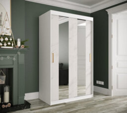 Arte Elegant White Geneva Sliding Door Wardrobe W1200mm H2000mm D620mm - Mirrored Doors, Gold Handles, Sleek Design - thumbnail 2