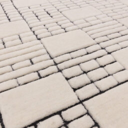 Cream Black Wool Chequered Geometric Modern Easy To Clean Rug For Living Room And Bedroom-160Cm X 230Cm - thumbnail 3