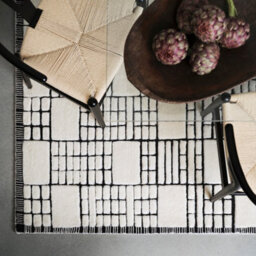 Cream Black Wool Chequered Geometric Modern Easy To Clean Rug For Living Room And Bedroom-160Cm X 230Cm - thumbnail 2