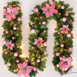 Amorly 8.8Ft Pre Lit Christmas Garland, Battery Operated Artificial Rattan Vine, Illuminated Hanging Ornament For Fireplace Xmas Decor - thumbnail 1