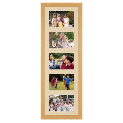 AK Frames 26X8 Country Pine Modern Multi Photo Frame With Ivory Mount - Holds 5 Apertures (5X) 6X4 Photos - image 1