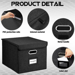 Upgraded Portable File Organiser Box With Lid Foldable Linen Hanging Home/office - thumbnail 3