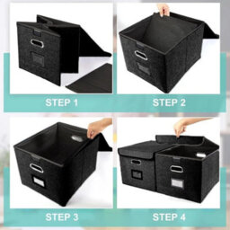 Upgraded Portable File Organiser Box With Lid Foldable Linen Hanging Home/office - thumbnail 5