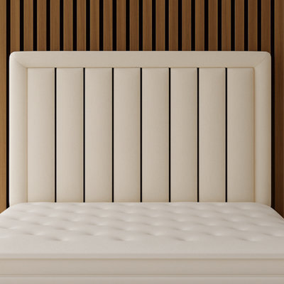 "Urban Textures - Belvoir Luxury 26"" High Velvet Fabric Upholstered Piped Panelled Headboard - Cream" - image 1
