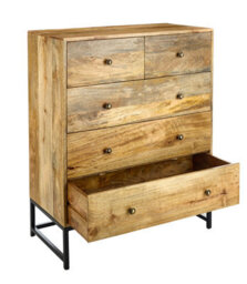 Elm Home And Garden Solid Mango Wood 2+3 Chest Of Drawers Light Oak Finish Fully Assembled 105Cm High X 90Cm Wide X 42Cm Deep - thumbnail 5