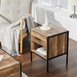 Darphe Wooden Bedside Table Nightstand 1 Drawer Chest Cabinet With Storage Shelf Brown - thumbnail 3