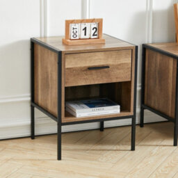 Darphe Wooden Bedside Table Nightstand 1 Drawer Chest Cabinet With Storage Shelf Brown - thumbnail 2