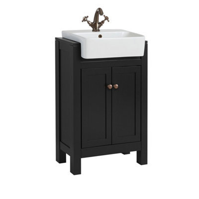 Homestylestore 550mm Black Grey Floorstanding Bathroom Vanity Unit With Aged Bronze Round Handles - image 1