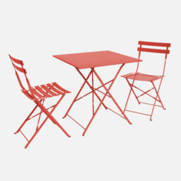 Sweeek - Square 2-Seater Folding Metal Bistro Garden Table With 2 Chairs Terracotta 70X70X71 Cm - Emilia - thumbnail 1