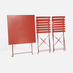 Sweeek - Square 2-Seater Folding Metal Bistro Garden Table With 2 Chairs Terracotta 70X70X71 Cm - Emilia - thumbnail 9
