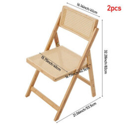 2X Solid Wood Bamboo Rattan Seat Folding Chairs Wooden Kitchen Garden Furniture - thumbnail 2