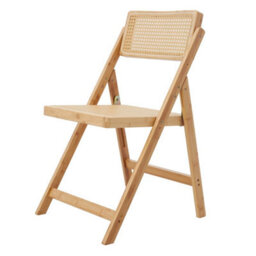 2X Solid Wood Bamboo Rattan Seat Folding Chairs Wooden Kitchen Garden Furniture - thumbnail 3