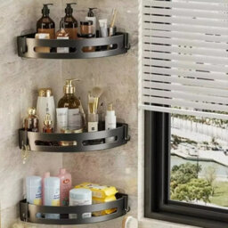 3Pcs Bathroom Corner Shelf Suction Cup Wall Mounted Storage Organizer Rack No Drill - thumbnail 3