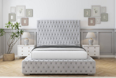 "Sloomy Ambassador Silver Naples Bed Frame With Mattress With 50""  Upholstered Headboard 4' Small Double" - image 1