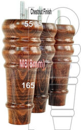 L&F 4 Replacement Furniture Feet Chestnut Wash Turned Wooden Legs 165mm High Settee Chairs Sofas Footstools M8 (8mm) Tsp2071