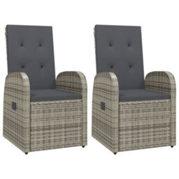 Berkfield Reclining Garden Chairs With Cushions 2 Pcs Grey Poly Rattan - thumbnail 2