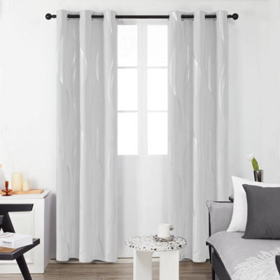 Deconovo Wave Line Foil Printed Thermal Blackout Curtains Eyelet Curtains For Bedroom 52 X 72 Inch Greyish Wihte Two Panels - image 1