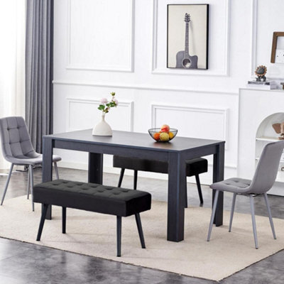 Kosy Koala Modern Dark Grey Dining Table Set With 2 Grey Velvet Chairs And 2 Black Benches - image 1