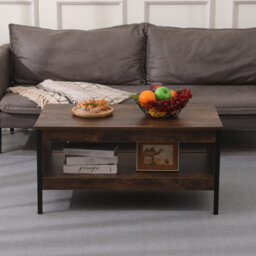 Furniturehmd Industrial Side Table Coffee Table End Table Living Room Storage Table With Metal Frame For Home Office - thumbnail 2
