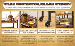 Hygrad Built to Survive Kitchen Cart 3 Tier Rolling Industrial Design Rustic Look Wooden Kitchen Food Serving Cart Trolley With Wheels & Glass Hooks - thumbnail 8