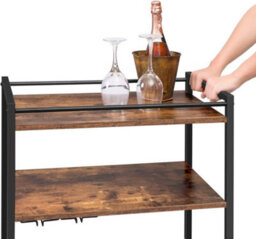 Hygrad Built to Survive Kitchen Cart 3 Tier Rolling Industrial Design Rustic Look Wooden Kitchen Food Serving Cart Trolley With Wheels & Glass Hooks - thumbnail 5
