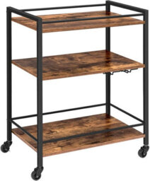 Hygrad Built to Survive Kitchen Cart 3 Tier Rolling Industrial Design Rustic Look Wooden Kitchen Food Serving Cart Trolley With Wheels & Glass Hooks - thumbnail 4