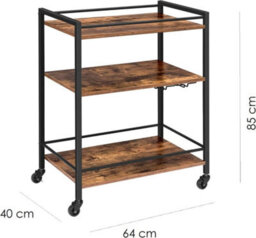 Hygrad Built to Survive Kitchen Cart 3 Tier Rolling Industrial Design Rustic Look Wooden Kitchen Food Serving Cart Trolley With Wheels & Glass Hooks - thumbnail 2