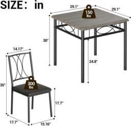London Boutique Apartment Dining Table Set For 2 Square Dinner Table Sets With 2 Upholstered Chairs - thumbnail 2