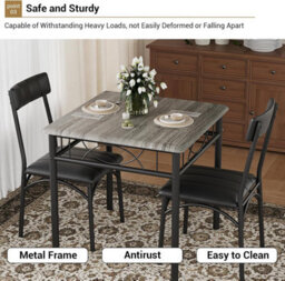 London Boutique Apartment Dining Table Set For 2 Square Dinner Table Sets With 2 Upholstered Chairs - thumbnail 6