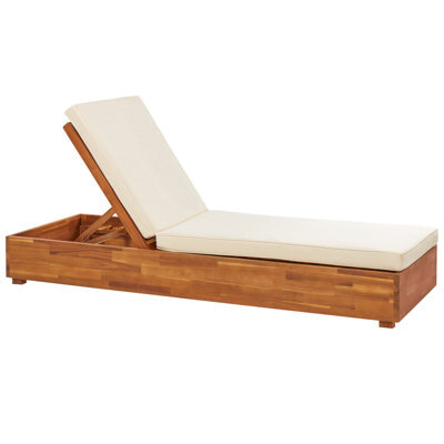 Beliani Sun Lounger With Cushion Fanano Reclining Acacia Wood Brown - image 1