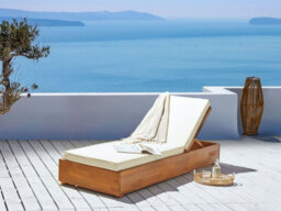 Beliani Sun Lounger With Cushion Fanano Reclining Acacia Wood Brown - thumbnail 2