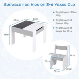 Gainoom Kids Study Grey Desk Chair Set Reading Playing Stand Ergonomic Writing Table Set For Toddlers - thumbnail 2