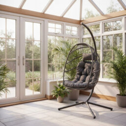 Samuel Alexander Grey Rattan Hanging Egg Chair With Stand & Cushions For Indoor Use - thumbnail 5