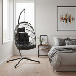 Samuel Alexander Grey Rattan Hanging Egg Chair With Stand & Cushions For Indoor Use - thumbnail 6