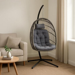 Samuel Alexander Grey Rattan Hanging Egg Chair With Stand & Cushions For Indoor Use - thumbnail 4
