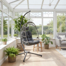 Samuel Alexander Grey Rattan Hanging Egg Chair With Stand & Cushions For Indoor Use - thumbnail 7