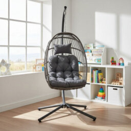 Samuel Alexander Grey Rattan Hanging Egg Chair With Stand & Cushions For Indoor Use - thumbnail 9