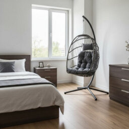 Samuel Alexander Grey Rattan Hanging Egg Chair With Stand & Cushions For Indoor Use - thumbnail 8