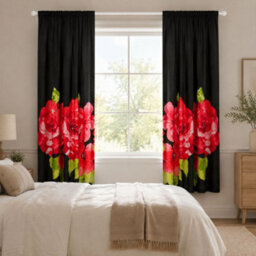"Smart Living Grace Floral Curtains Pair With Tie Backs - Large Flower Print- Black/red - 66""x72""" - thumbnail 2