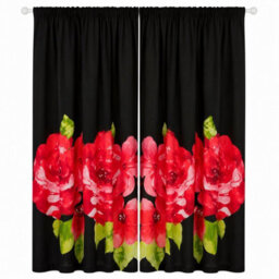 "Smart Living Grace Floral Curtains Pair With Tie Backs - Large Flower Print- Black/red - 66""x72""" - thumbnail 4