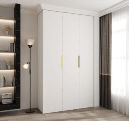 Arte Stylish White Como Iv Hinged Door Wardrobe H2460mm W1400mm D500mm, Three Doors, Eleven Shelves, Two Hanging Rails, Gold Handles - thumbnail 2