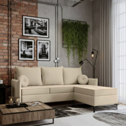 Leon L Mdf Upholstered Corner Sofa Bed With Dl Mechanism Bonell Spring Metal Legs Storage 213X168X101Cm Beige Right - thumbnail 1