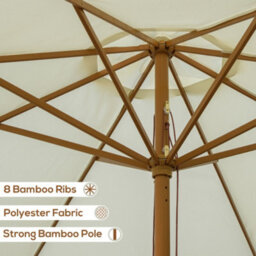 Outsunny Garden Parasol Patio Umbrella With Ruffles And Wooden Pole Beige - thumbnail 7