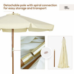 Outsunny Garden Parasol Patio Umbrella With Ruffles And Wooden Pole Beige - thumbnail 4