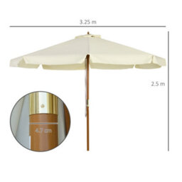 Outsunny Garden Parasol Patio Umbrella With Ruffles And Wooden Pole Beige - thumbnail 3