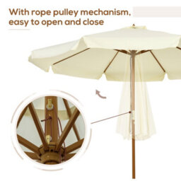 Outsunny Garden Parasol Patio Umbrella With Ruffles And Wooden Pole Beige - thumbnail 5