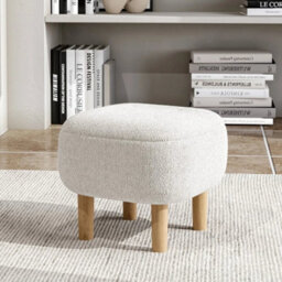 Beige Square Footstool Footrest Pouffe Foot Stool Ottoman Padded Seat With Wooden Legs - thumbnail 5