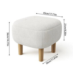 Beige Square Footstool Footrest Pouffe Foot Stool Ottoman Padded Seat With Wooden Legs - thumbnail 2